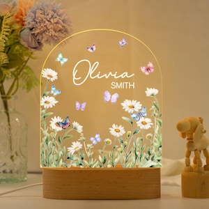 Personalized Name Night Lamp with Wildflower,Custom Baby Bedroom Led Lamp,Birthday Gift for Kids,Baby Shower Gift, Newborn Chirstmas Gift