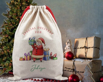 Sac cadeau de Noël personnalisé, grand sac du père Noël, sac de Noël avec nom, sac de bonbons de Noël, sac cadeau des fêtes, sac cadeau de Noël