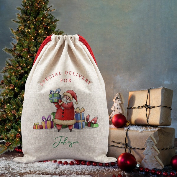 Bolsa de regalo de Navidad personalizada, Bolsa grande de saco de Papá Noel, Saco de Navidad con nombre, Saco de Navidad de caramelo, Bolsa de regalo navideña, Saco de regalo de Navidad