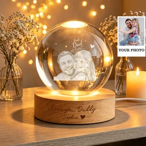Lámpara de bola de cristal personalizada con foto de papá, regalo del Día del Padre de parte de los hijos, regalo para papá primerizo, lámpara de recuerdo para el mejor papá del mundo, globo terráqueo con retrato de papá e hijos