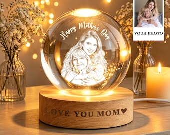 Regalo personalizado para el primer Día de la Madre, Lámpara de noche personalizada con bola de cristal y foto de mamá, Regalo para mamá primeriza, Regalo para mamá de parte de los hijos, Regalos para mamá