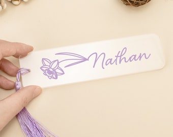 Personalized Name Bookmark, Birth Flower Bookmark, Acrylick Bookmark For Her, Floral Bookmark, Teacher Day Gift, Custom Gift For Reader Kids