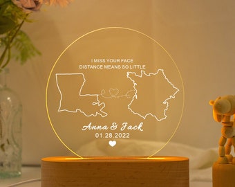Two Map Night Light For Couple, Long Disctance Night Light, Country State Lamp, Long Distance Friendship, Going Away Gift,Couple Friend Gift
