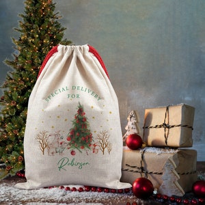 Personalised santa sack, Christmas stocking, Peter rabbit, Peter rabbit Christmas, Santa Sack, Christmas Eve box, First Christmas gift zdjęcie 2