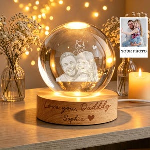Lámpara de bola de cristal personalizada con foto de papá, regalo del Día del Padre de parte de los hijos, regalo para papá primerizo, lámpara de recuerdo para el mejor papá del mundo, globo terráqueo con retrato de papá e hijos