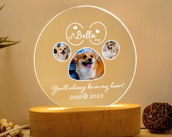 Personalized Pet Memorial Night Light, Pet Night Light, Pet Photo Lamp, Pet Loss Memorial Frame, Pet Keepsake Plauqe, Dog Cat Sympathy Gift