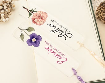 Personalized Flower Bookmark, Birth Flower Bookmark, Custom Name Bookmark For Her, Mothers Day Gifts, Floral Name Bookend, Student Kids Gift