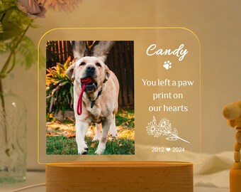 Veilleuse commémorative personnalisée pour animal de compagnie, veilleuse pour animal de compagnie, cadeau de perte de chien, veilleuse avec photo d'animal de compagnie, décoration de chambre à coucher, lampe chat et chien, cadeau souvenir pour animal de compagnie