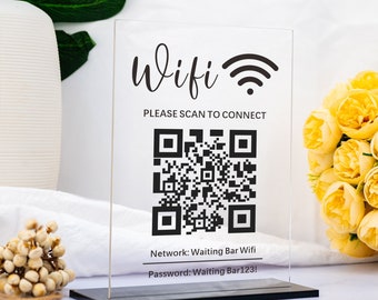 Signe de mot de passe Wifi, signe de code QR Wifi, signe de réseau Wifi et mot de passe, plaque Wifi imprimable, signe wifi acrylique, signe de table pour Internet