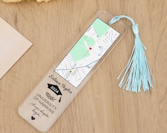 Custom Graduation Bookmark, Class of 2024 Gift, Peronalized Map Print Bookmark, Master Degree Gifts, College Graduation, High School Grad