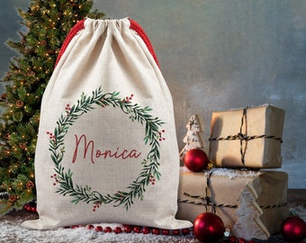 Personalised Christmas Santa Sack,Kids Adults Red With Reindeer and Personalised With Any Name,Personalised santa sack,Custom Christmas sack
