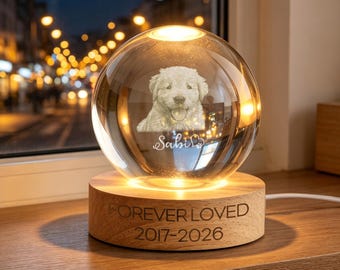 Custom Pet Memorial Night Light,Personalized Pet Portrait Crystal Ball Night Light,Photo Crystal Light,Pet Loss,Pet Memorial Gift for Dog