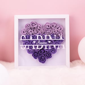Personalized Flower Heart Shadow Box for Mom,Gift for Mom and Grandma Nana,Roses Shadowbox with Names,Custom Frame Gift for Mother&#39;s Day