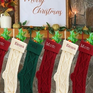 Personalized Knitted Christmas Stockings,Embroidered Christmas Stocking,Custom Family Names Christmas Stockings,Holiday Stockings, Xmas Gift image 2