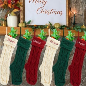 Knitted Christmas Stockings, Personalized Knit Stockings ,Embroidered Christmas Stocking,Custom Stockings,Personalized Family Stockings Set image 2