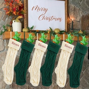 Knitted Christmas Stockings, Personalized Knit Stockings ,Embroidered Christmas Stocking,Custom Stockings,Personalized Family Stockings Set image 3