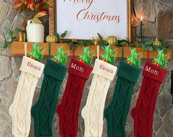 Medias navideñas de punto personalizadas, medias navideñas bordadas, medias navideñas con nombres de familia personalizados, medias navideñas, regalo de Navidad