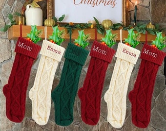 Knitted Christmas Stockings, Personalized Knit Stockings ,Embroidered Christmas Stocking,Custom Stockings,Personalized Family Stockings Set