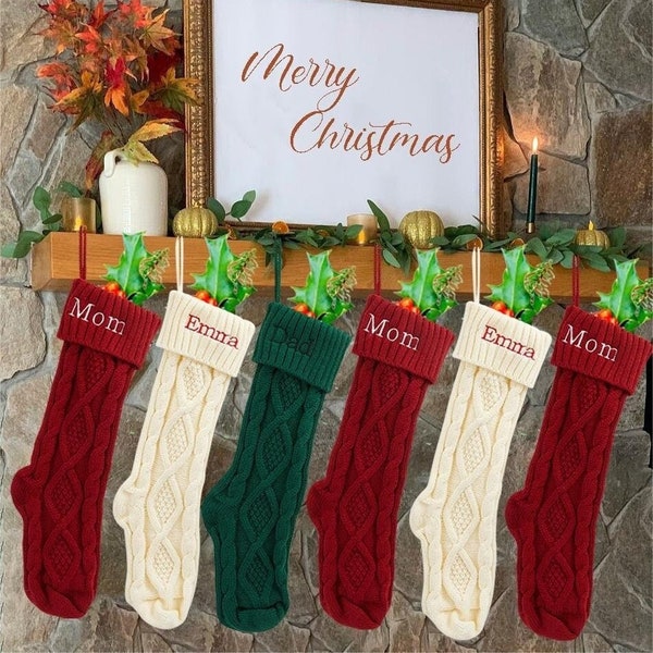 Knitted Christmas Stockings, Personalized Knit Stockings ,Embroidered Christmas Stocking,Custom Stockings,Personalized Family Stockings Set