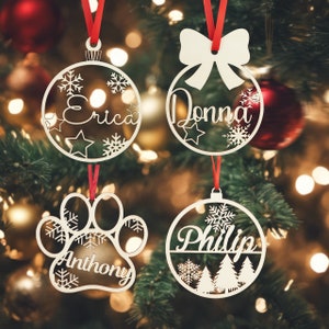 Kersthoutdecor, kerstballen, gepersonaliseerd kerstornament, lasergesneden namen KERSTcadeau voor huisdierentags met naam Kerstdecor afbeelding 4