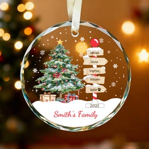Adorno navideño personalizado con el nombre de la familia 2025, Adorno familiar con mascota, Recuerdo navideño, Adorno para el árbol genealógico, Bola de Navidad personalizada