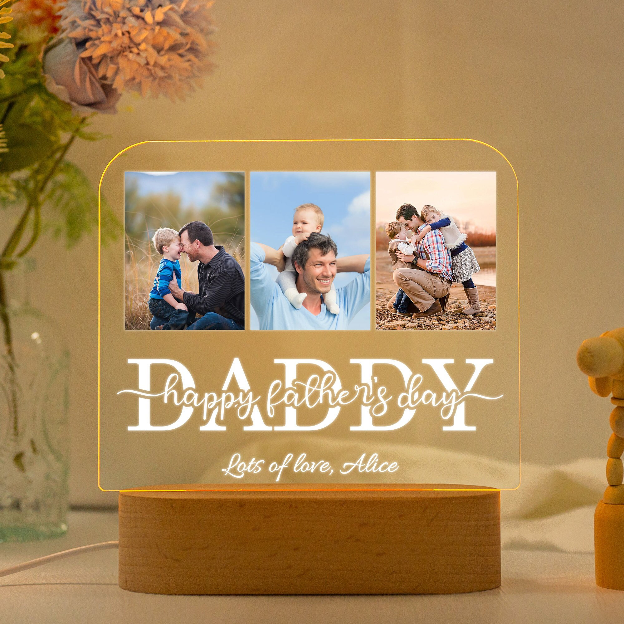Personalized Dad Photo with Name Night Light, Happy Fathers Day Gift, Bedroom Acrylic Night Light, Personalized Dad/ Grandpa Photo Gift