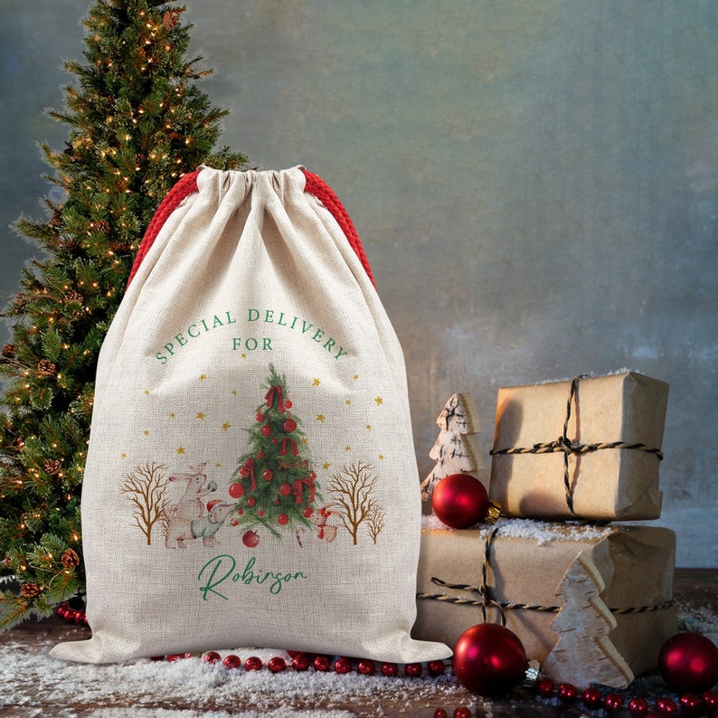 Personalised santa sack, Christmas stocking, Peter rabbit, Peter rabbit Christmas, Santa Sack, Christmas Eve box, First Christmas gift zdjęcie 2
