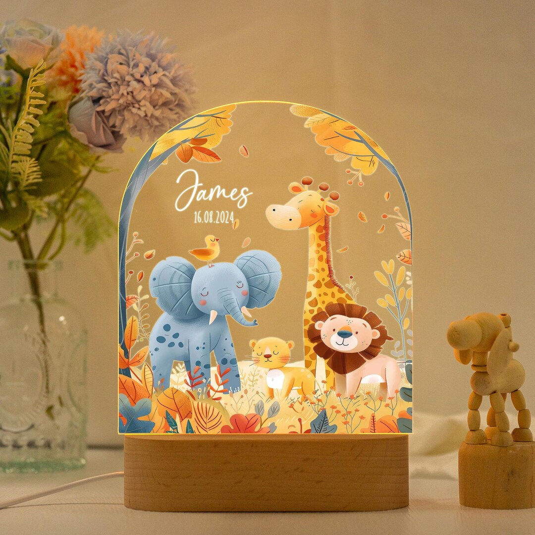 Personalised LED Animal Lamp,safari Jungle Animals Light,kids Night ...