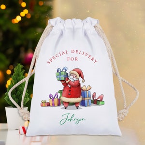 Bolsa de regalo de Navidad personalizada, Bolsa grande de saco de Papá Noel, Saco de Navidad con nombre, Saco de Navidad de caramelo, Bolsa de regalo navideña, Saco de regalo de Navidad imagen 3