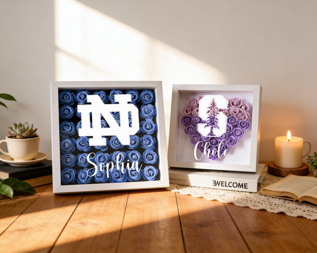 Flower Shadow Box With College Logo,graduation Gift for Her Him,college ...