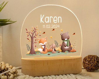 Aangepaste naam nachtlampje, baby nachtlampje, dierennachtlampje, babyshowercadeau, kinderbedlicht, kinderkamer decor, peutercadeau, Bear Fox