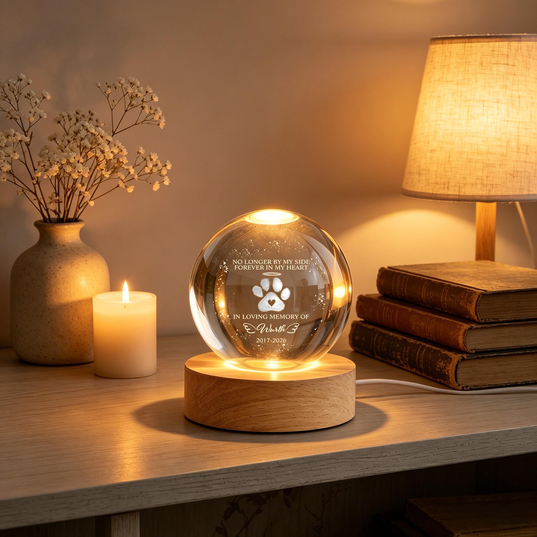 Personalized Pet Memorial Crystal Ball,dog Cat Loss Night Light,paw ...