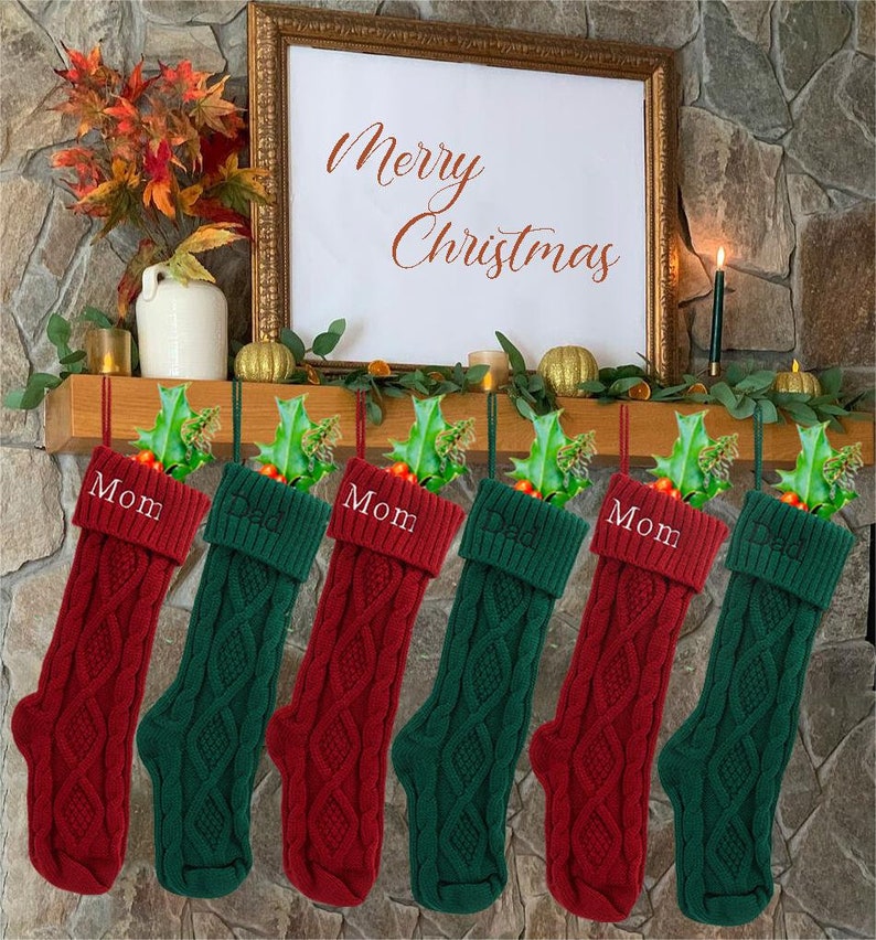 Medias navideñas de punto, medias de punto personalizadas, medias navideñas bordadas, medias personalizadas, conjunto de medias familiares personalizadas imagen 4