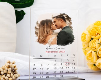 Personalized Photo Plaque For Couple, Acrylic Calendar Plaque, Engagement Gift, Anniversary Gift, Birthday Gift For Girlfriend, Wedding Gift