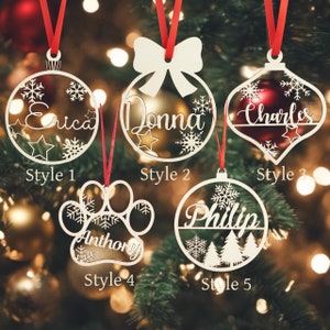 Christmas wood decor,Christmas baubles,personalized Christmas ornament,laser cut names CHRISTMAS gift for pet tags with name Christmas Decor image 7