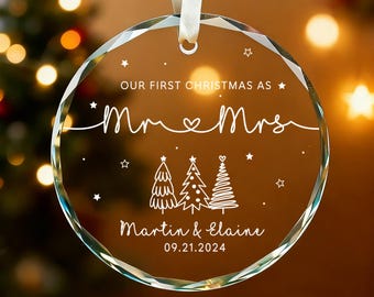 Personalized Our First Christmas as Mr & Mrs Ornament,1st Christmas Married Gift,Wedding Ornament,Couples Ornament Keepsake,Newlywed Bauble