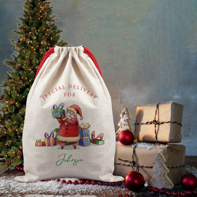 Bolsa de regalo de Navidad personalizada, Bolsa grande de saco de Papá Noel, Saco de Navidad con nombre, Saco de Navidad de caramelo, Bolsa de regalo navideña, Saco de regalo de Navidad imagen 1