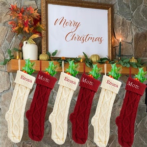 Medias navideñas de punto, medias de punto personalizadas, medias navideñas bordadas, medias personalizadas, conjunto de medias familiares personalizadas imagen 6