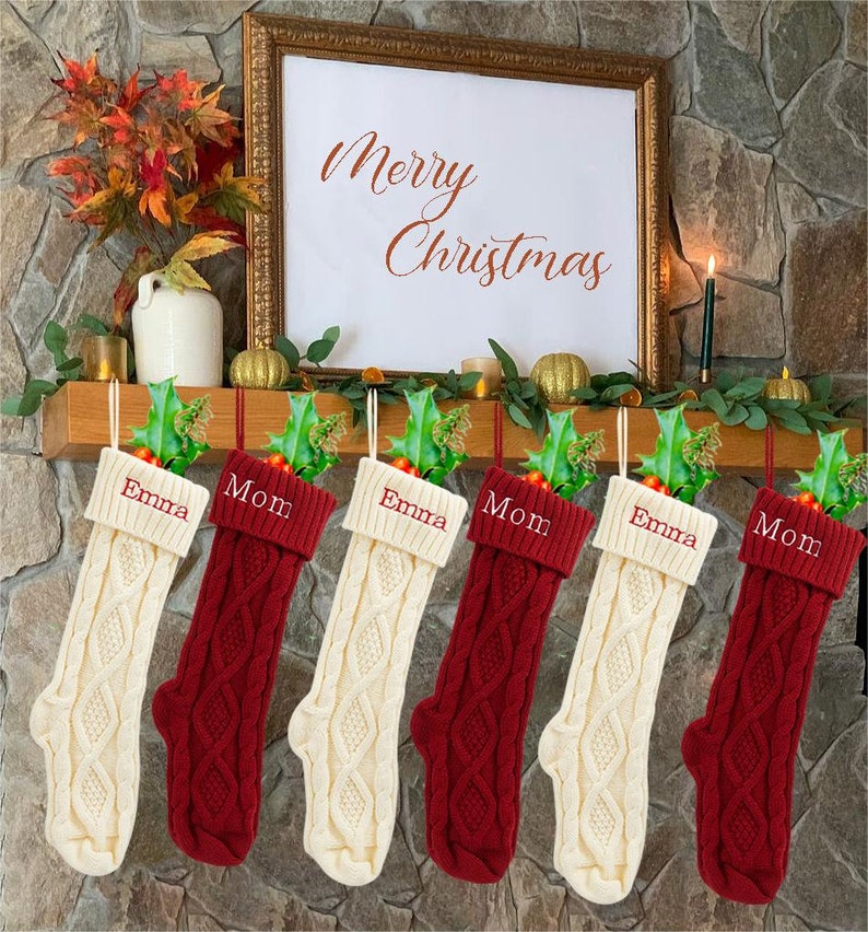 Medias navideñas de punto, medias de punto personalizadas, medias navideñas bordadas, medias personalizadas, conjunto de medias familiares personalizadas imagen 6