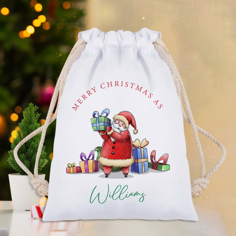 Bolsa de regalo de Navidad personalizada, Bolsa grande de saco de Papá Noel, Saco de Navidad con nombre, Saco de Navidad de caramelo, Bolsa de regalo navideña, Saco de regalo de Navidad imagen 5