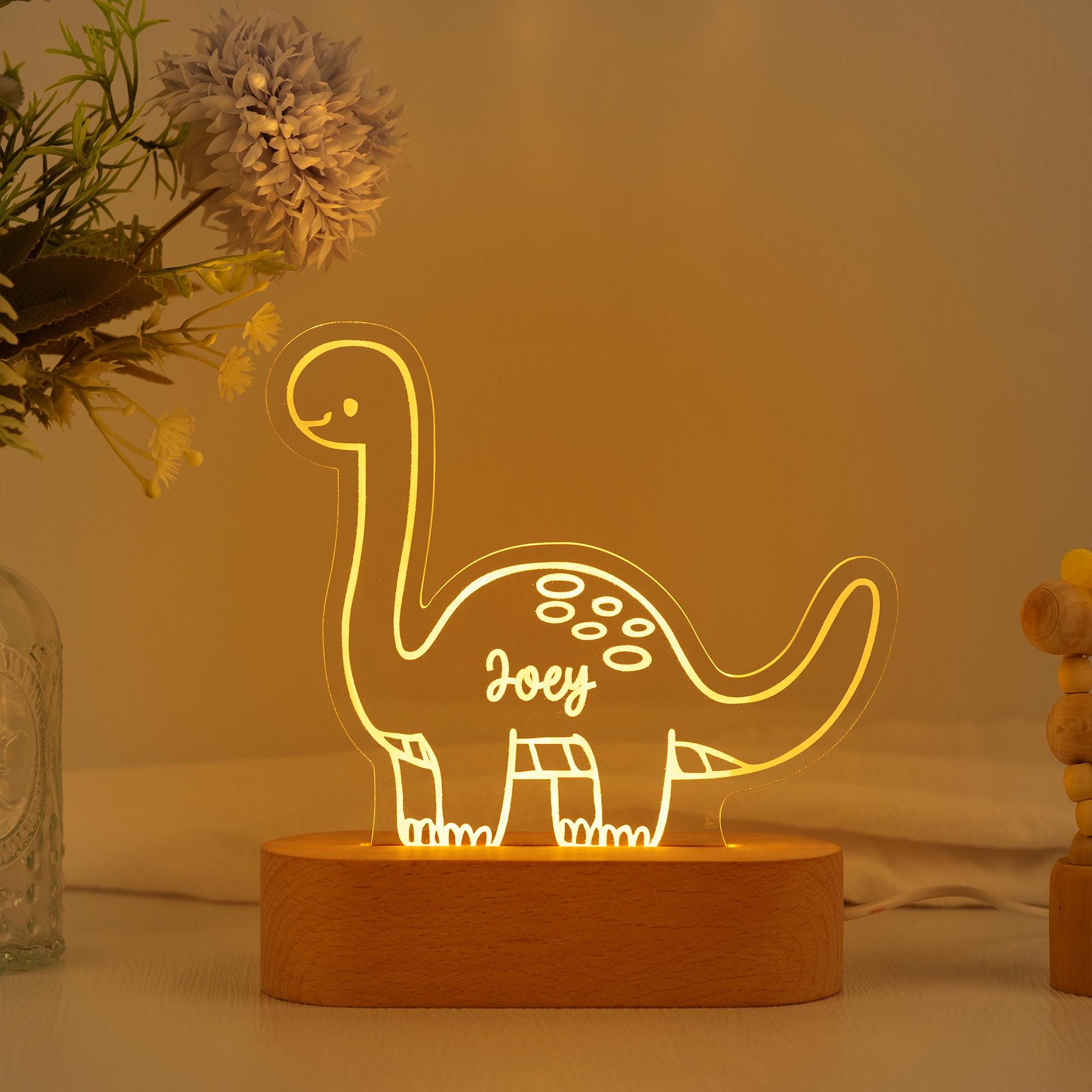 Dinosaur Night Light,Custom Name Night Light,Cute Night Light,Baby First Birthday Gift,Baby Nursery Decor,Gifts For Kids,Newborn Shower Gift