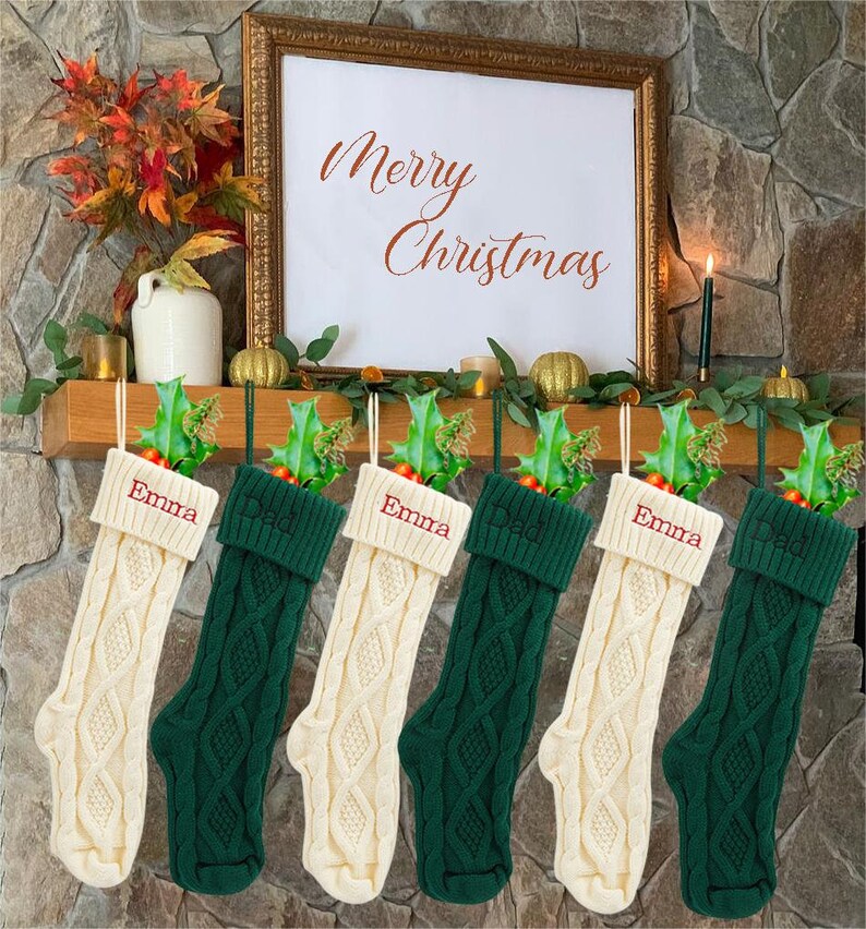 Personalized Knitted Christmas Stockings,Embroidered Christmas Stocking,Custom Family Names Christmas Stockings,Holiday Stockings, Xmas Gift image 3