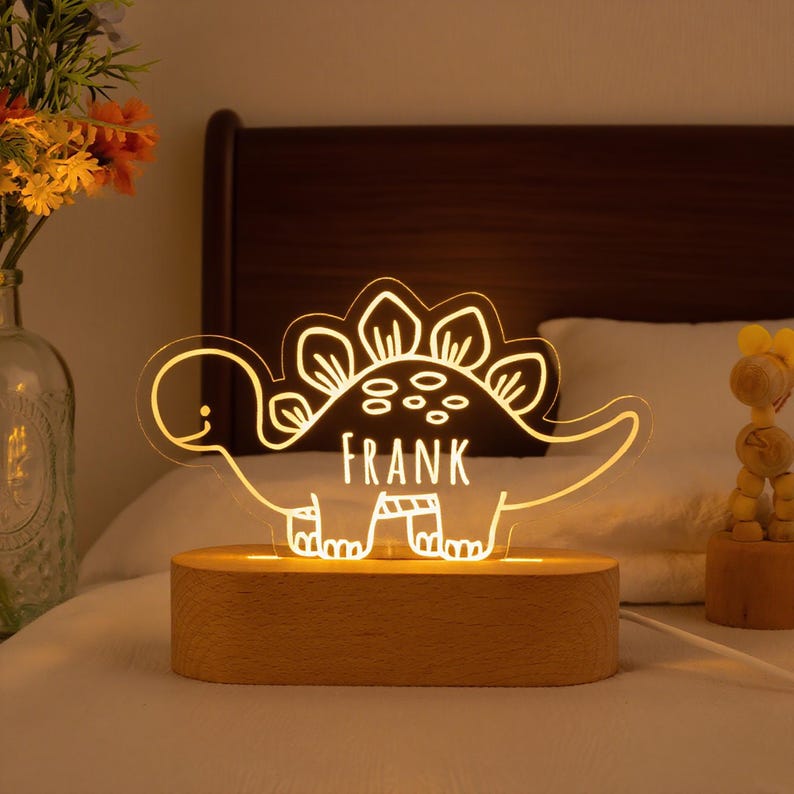 Dinosaur Night Light,Custom Name Night Light,Cute Night Light,Baby First Birthday Gift,Baby Nursery Decor,Newborn Shower Gift,1st Xmas Gift image 9