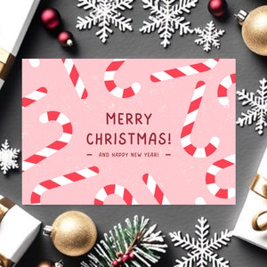 Roze en rode Candy Cane kerstkaarten | Aangepaste kerstkaart | Candy Cane Christmas Delights | Zoete Candy Cane Card | Unieke kerstkaart