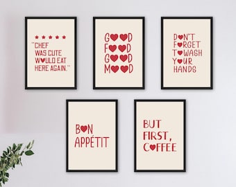 Bundle of 5 Printable Wall Arts for Kitchen Decor | Cute Wall Art for Chefs & Cooking Lovers, Printable Wall Arts Png, Cute Kitchen Decor