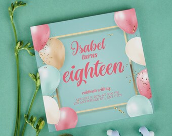 Cute Editable Birthday Invitation Template, Printable Happy Birthday Invitation, Birthday Invitation, Canva Editable Happy Birthday invite