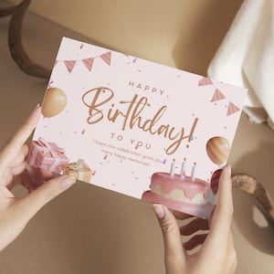 Cute Minimal Happy Birthday Card PDF, Digital Birthday Cards, Print at Home Birthday Card, Printable Greeting Card DIGITAL Download