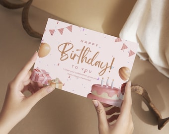 Cute Minimal Happy Birthday Card PDF, Digital Birthday Cards, Print at Home Birthday Card, Printable Greeting Card DIGITAL Download