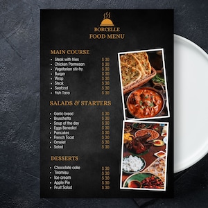 Editable Restaurant Menu Template, Canva Editable Food Menu Template, Customizable Menu Template, Printable Restaurant Food Menu
