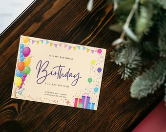 Cute Editable Birthday Invitation Template, Printable Happy Birthday Invitation, Birthday Invitation, Canva Editable Happy Birthday invite